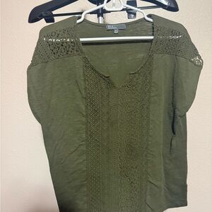 89th & Madison Forest Green Lace Accent Blouse